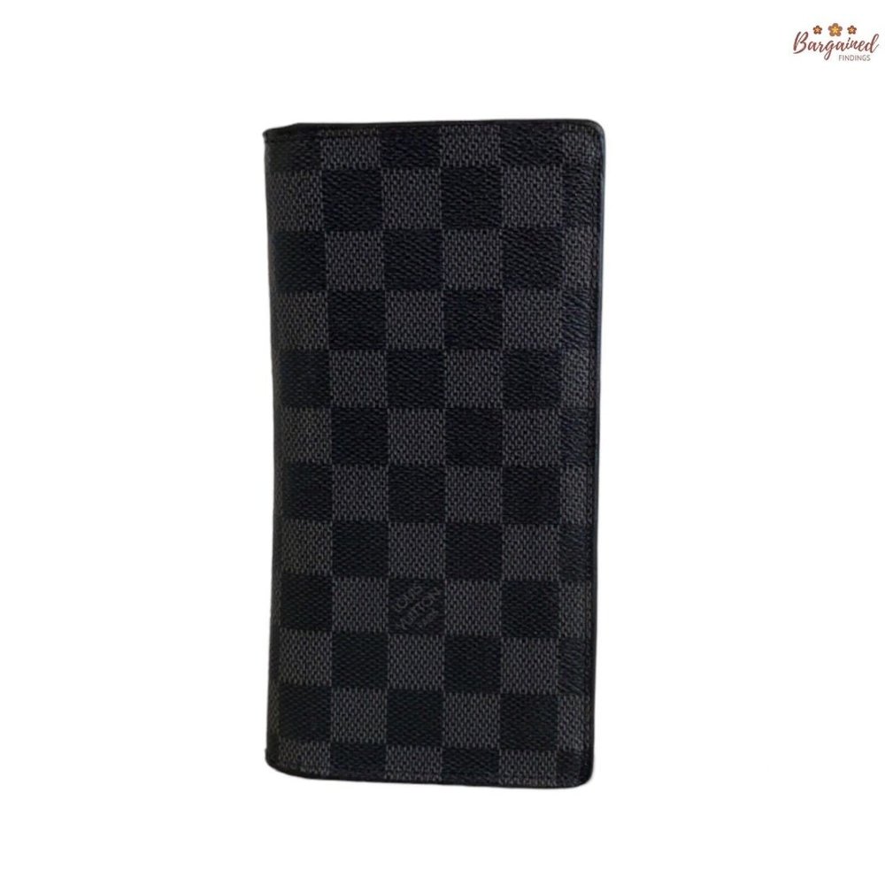 Authentic Louis Vuitton Damier Graphite Coated Canvas Leather Brazza Wallet 2014